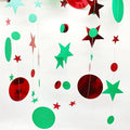 JEYE Red Green Circle Dots Twinkle Star Party Garland Banner Decoration Paper Hanging Streamer Bunting Backdrop Decor for Birthday Wedding Thanksgiving Christmas Decor, Pack of 2, 26 Feet in Total