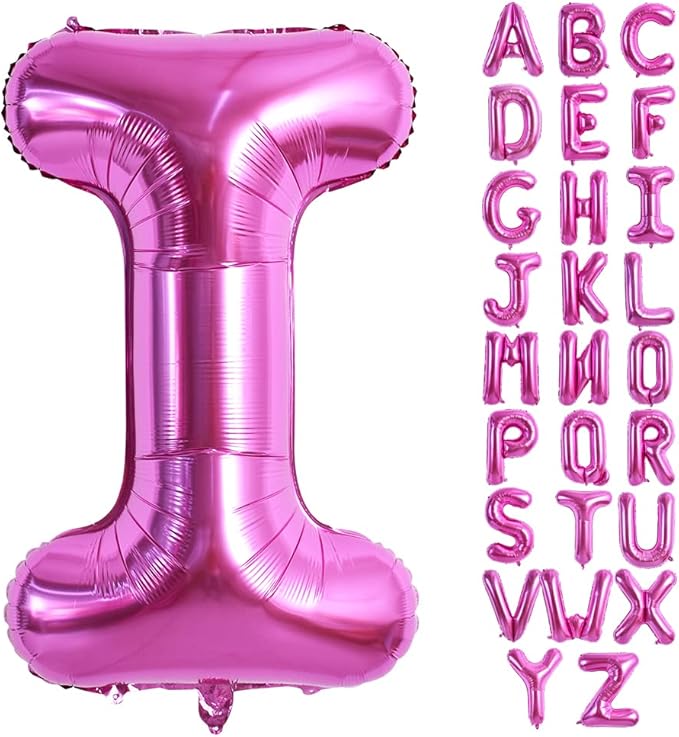 TONIFUL 40 Inch Large Rose Red Letter I Balloons - Giant Hot Pink Alphabet Letter Balloons for Birthday Party Anniversary Supplies Decorations