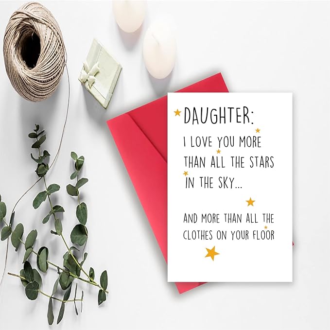 Huameigf Humorous Birthday Gifts for Daughter Adult, Motivational Daughter Birthday Card from Mom Dad, I Love You More Than The Stars In The Sky