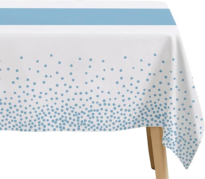 White and Blue Party Decorations Tablecloth, 3 Pack Disposable Light Blue Dot Table Cover Printed Table Runner for Birthday Baby Bridal Shower Wedding Anniversary Graduation, 86in x 55in