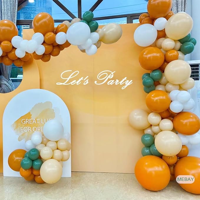 Sage Green Orange Balloon Arch Kit, 141Pcs Pea Green Orange Pastel Yellow Sand White and White Latex Balloons for Birthday Wedding Baby Shower Gender Reveal Anniversary