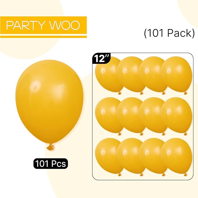 PartyWoo Mustard Yellow Balloons 101pcs 12 Inch Boho Netural Fall Balloons for Birthday Engagement Baby Shower Anniversary Bee Sunflower Little Cutie Thanksgiving Party Decorations Yellow-F57