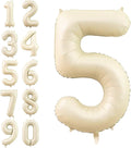 Number 5 Balloon Beige,40 Inch Large Cream Foil 5 Helium Balloons for Boys Girls Birthday Anniversary Decorations