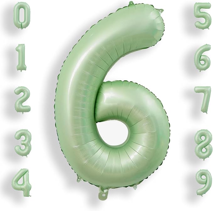 AULE 40 Inch Large 6 Balloon Numbers Sage Green, Big Foil Number Balloons, Giant Helium Happy Birthday Party Decorations for Man and Women, Huge Mylar Anniversary Party Supplies