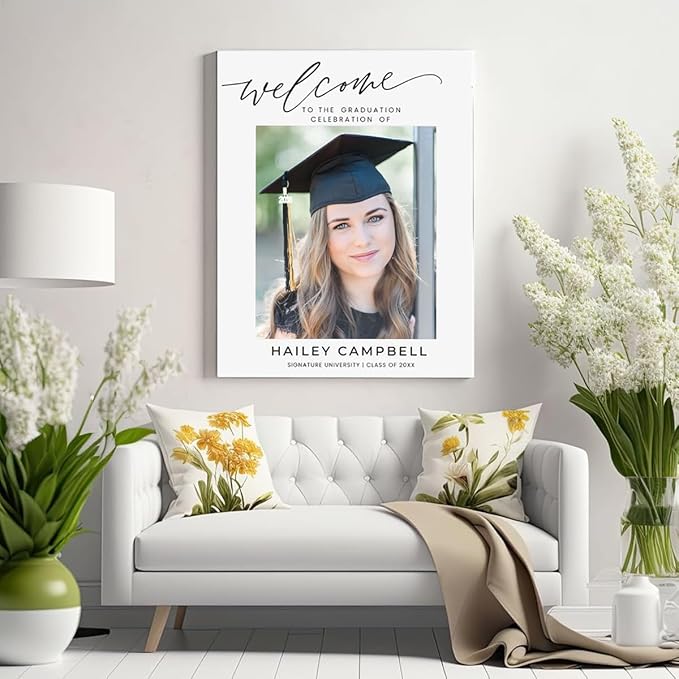 Graduation Party Welcome Sign, Photo Graduation Poster, Greenery Grad Poster, Grad Party Decorations, Senior 2025 2026, Class of 2025 Welcome Board,Custom Grad Celebration Sign, Graduates, Canvas 8