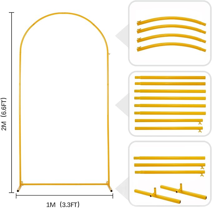 Vincidern 6.6 FT Wedding Arch Backdrop Stand for Parties, Balloon Arch Stand, Wedding Arches for Ceremony, Metal Arch Backdrop Stand for Bridal Baby Showers, Birthday Party Decoration Door Frame Gold