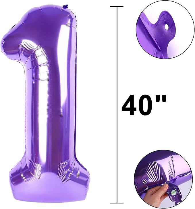 40 Inch 1 Balloon Purple Number Giant Large 10 12 13 15 Foil for Birthdays,Anniversaries Graduations, 10th 21th Birthday Decorations for Kids