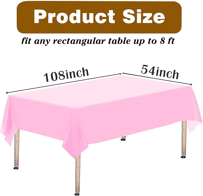 Kopokita 6PCS Pink Plastic Tablecloths 54 x 108 Inch, Disposable Table Cloths Rectangle Party Table Covers