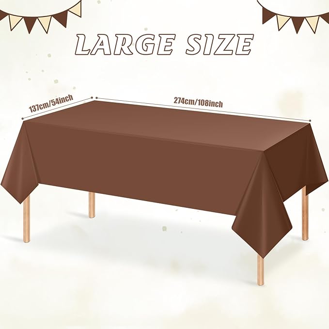 6Pcs Brown Plastic Tablecloths for Rectangle Tables,Disposable Chocolate Table Cloth,Waterproof Tan Table Cover for Fall Thanksgiving Harvest Birthdays Weddings Party Decorations,54 x 108 Inch
