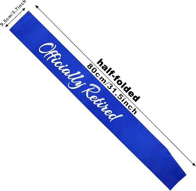 Officially Retired Sash, Reitrement Sash for Men and Women Retirement Party Decorations Supplies, Royal Blue + Silver(Officially Retired)