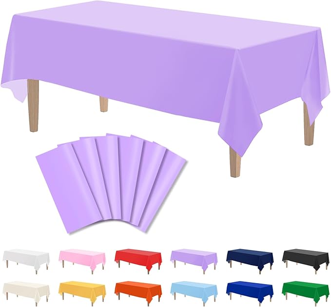 Kopokita 6PCS Light Purple Plastic Tablecloths 54 x 108 Inch, Disposable Table Cloths Rectangle Party Table Covers