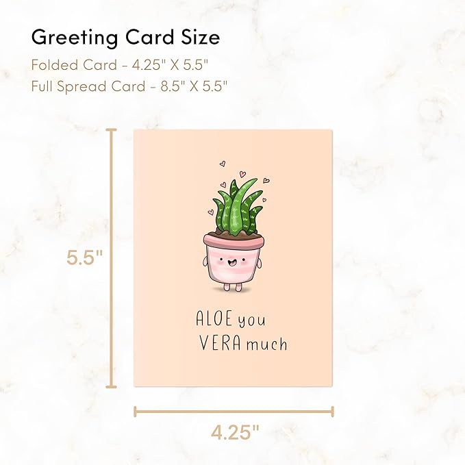 Mothers Day Card Anniversary Birthday for Mom Dad Wife Husband Girlfriend Boyfriend Stepmom Aunt Parents – Cute Funny Punny Greeting Card for Fathers Day – Blank Inside (Aloe You Vera Much)
