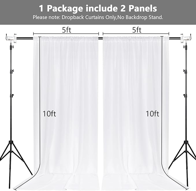 MEETSKY 10 feet x 10 feet White Backdrop Curtains Valentine's Day Birthday Party Wedding Backdrop,White Photography Rod Pocket Drapes Polyester Fabric Curtain for Baby Shower,5ft x 10ft,2 Panels