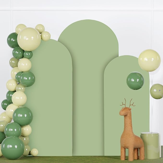 Arch Cover Set of 3 Sage Green Arch Cover Spandex Arch Backdrop Cover Chiara Round Top Arched Covers Backdrop Fabric for Wedding 5FT 6FT 7FT Party Arches Covers for Birthday Baby Shower