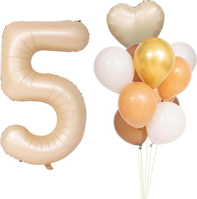 40 In Caramel Number Balloons Helium Foil Mylar latex Balloon Birthday Party banquet Decoration Digital 5