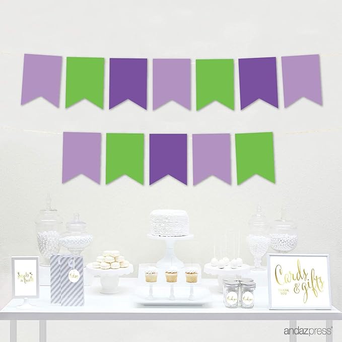 Andaz Press Hanging Pennant Banner with String, Lavender, Kiwi Green, Purple, 1-Set, 24 Pennants, Approx. 12-Feet Long, Tinkerbell Theme Colored Supplies