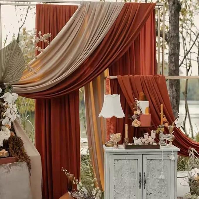 Sheer Chiffon Backdrop Curtains 10ft x 10ft(5ft x 2Panels)， Chiffon Fabric Drapes for Wedding, Long Sheer Curtain for Living Room, Arch Party Stage Decoration (Terracotta, 120 x 120 Inch)