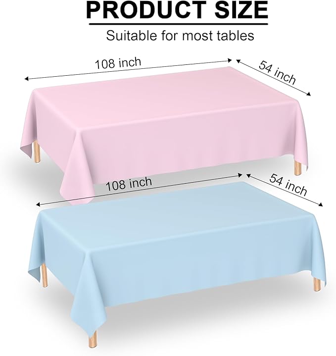 WNINK 4 Pack Gender Reveal Plastic Tablecloths, Disposable Rectangle Pink and Blue Pastel Tablecloth, Table Covers for Boy or Girl Gender Reveal Party Baby Shower Birthday Party Decorations 54" x 108"