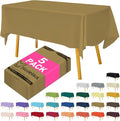 Disposable Plastic Tablecloth Gold 54x108 Inch, 5-Pack Waterproof Rectangular Table Cover for Parties, Picnics, Dining Protection