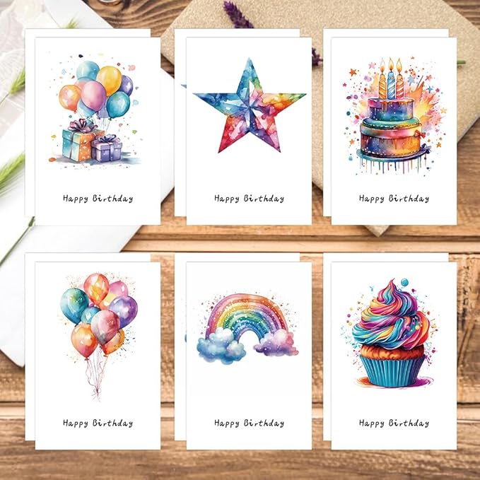 Birthday Cards Pack of 12,Bulk for Women Men Kids Assorted Birthday Greeting Cards for Kids Assortment, 12 Card with Envelopes (Cartoon balloon)