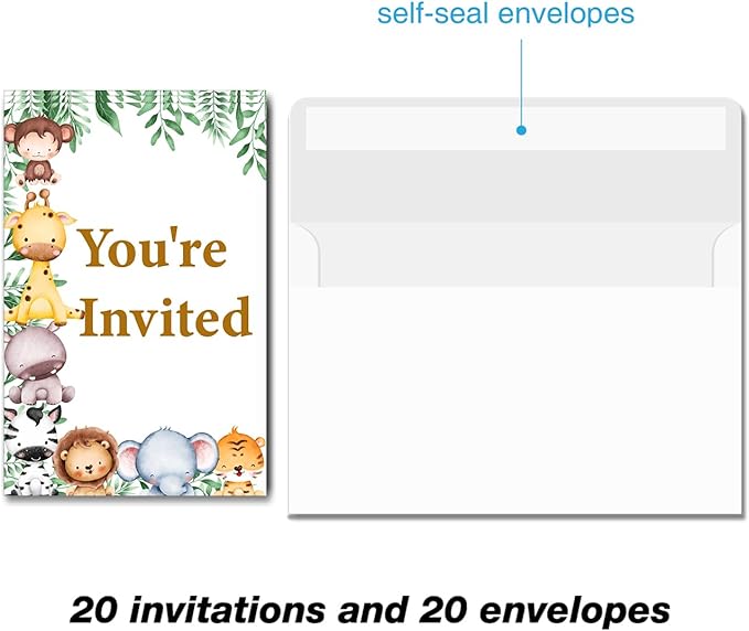 Soiceu Safari Wild One First Birthday Invitations with Envelopes Set of 20 Jungle Animals Boy 1st Birthday Invites Fill in Blank