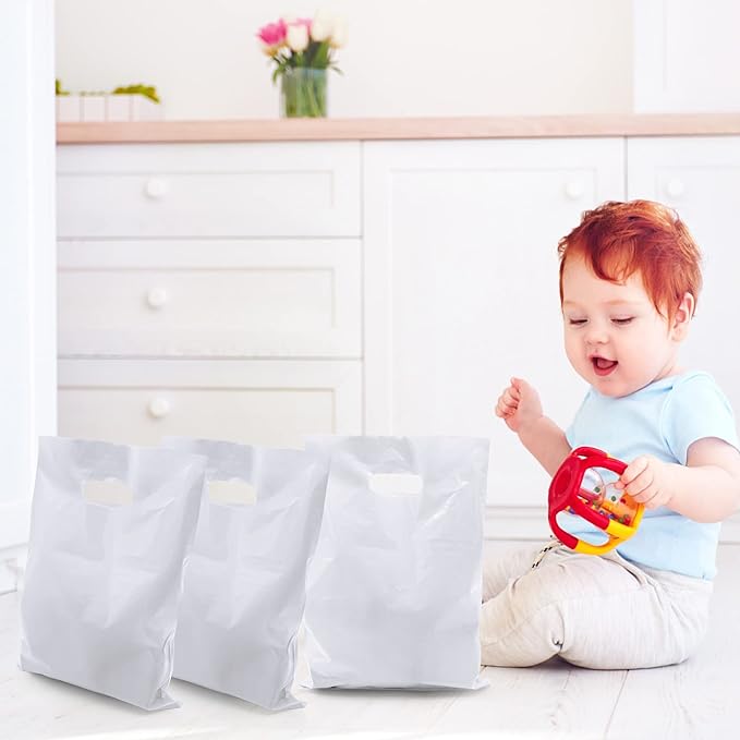 TOSPARTY 40PCS White Plastic Gift Bags Easter Candy Bag Die Cut Plastic Bags for Birthday Baby Shower Wedding Party Easter