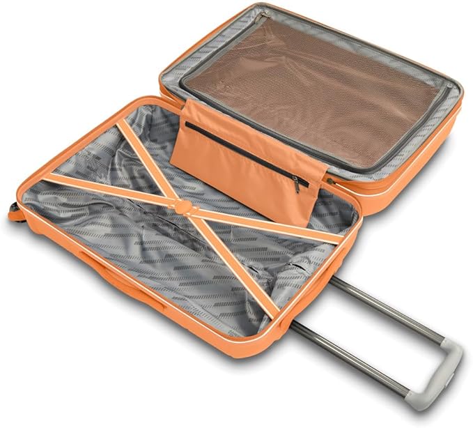 American Tourister Stratum 2.0 Expandable Hardside Luggage with Spinner Wheels, 28-Inch Checked-Large, Papaya
