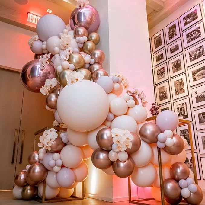 Rose Gold Balloon Arch Kit, 164Pcs Nude Pastel Pink Metallic Gold White and Confetti Balloon Garland kit for Girl Birthday Baby Shower Wedding Galentine's Day Valentine's Day Party Decorations