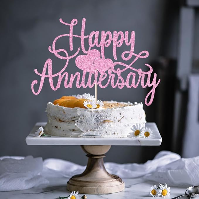 Kaoenla powder Glitter Happy Anniversary Cake Topper - Company Anniversary,Wedding Wedding Anniversary,Birthday Party Decoration Selected decorativeSupplies (powder)