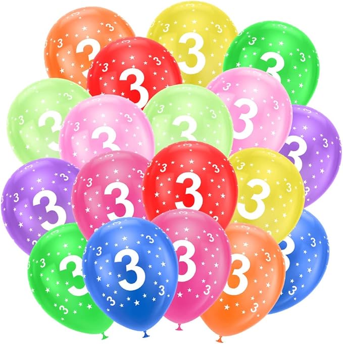 Ainiv 3rd Birthday Balloons 18PCS, 12inch Numbers Printed Latex Party Balloons, 3rd Anniversary Party Supplies Balloons, Numbers Balloons Decorations for Girls Boys 3 Year Old Birthday Party