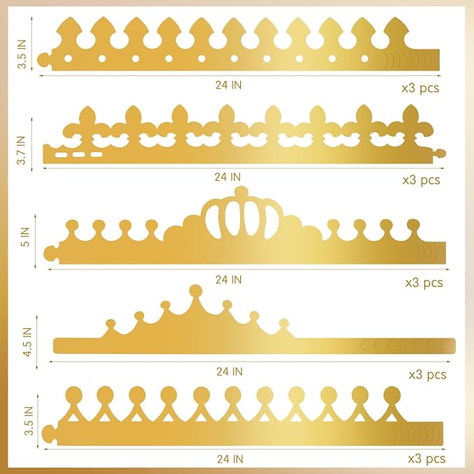 Gold Paper Crowns, Diy Birthday King Crowns Craft to Decorate, Paper Prince Princess Crown Hats for School Classroom