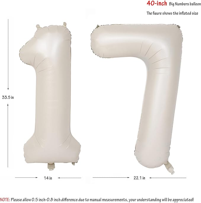 40 In Cream white Number Balloons Helium Foil Mylar Balloon Birthday Party banquet Decoration Digital 17
