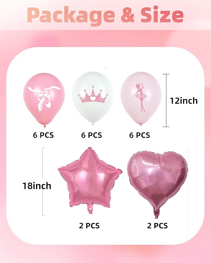 25Pcs Ballerina Birthday Party Decorations Pink Ballet Girls Happy Birthday Banners Pink White Latex Balloons Star and Heart Foil Balloons Baby Shower Party Supplie