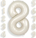 SUWEN 40 Inch Cream White Large 8 Number Balloons Big Foil Helium Number Balloons 0-9 Jumbo Happy 8th Mylar Birthday Party Decorations for Boy or Girl Anniversary Party Supplies