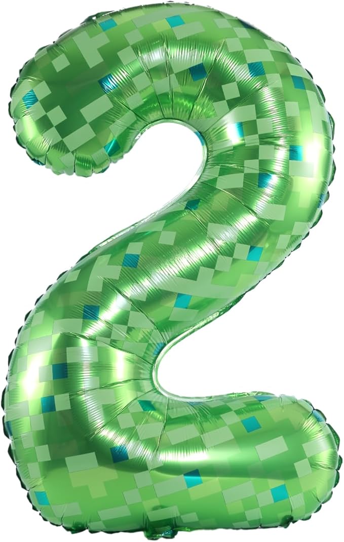 40 Inch Large Foil Helium Number Balloon Birthday Wedding Party 0-9 (Green Pixel, 2)