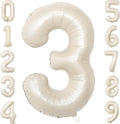 40 Inch Beige Number Balloon 3, Large Cream Number Foil Mylar Balloons for Birthday Party Celebration Decorations Supplies, Digital Balloons for Wedding Anniversary Events Decorations