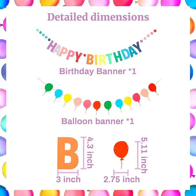 MEETINGU Rainbow Happy Birthday Banners And Balloons Banners, Happy Birthday Sign Colorful Birthday Party Rainbow Birthday Decorations for Kids Girls Women Party Supplies