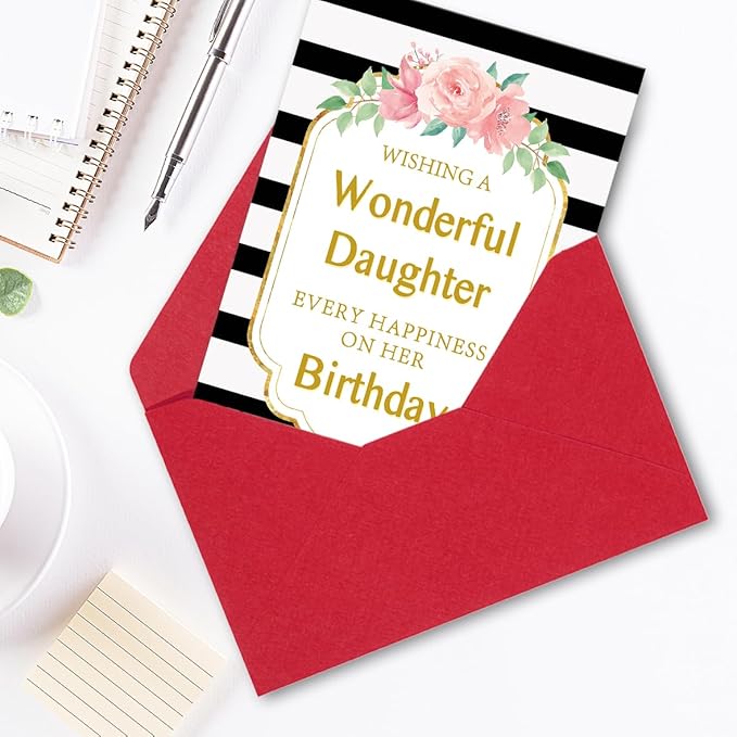 Happy Daughter Birthday Card Gift from Mom Dad,Eco-Friendly Envelope 5.3in x 8in