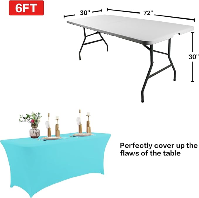 IVAPUPU 2 Pack 6FT Table Cloth for Rectangular Fitted Events Stretch Blue Mist Table Covers Washable Cover Spandex Easter Tablecloth Protector for Party, Wedding, Cocktail, Banquet, Festival