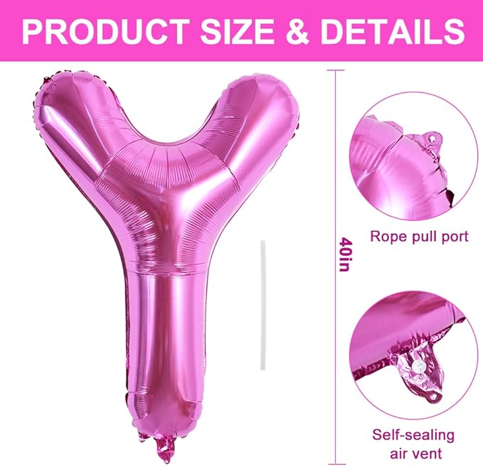 TONIFUL 40 Inch Large Rose Red Letter Y Balloon - Giant Hot Pink Alphabet Foil Mylar for Birthday Party Anniversary Supplies Decorations