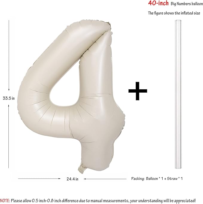 40 In Cream white Number Balloons Helium Foil Mylar Balloon Birthday Party banquet Decoration Digital 4