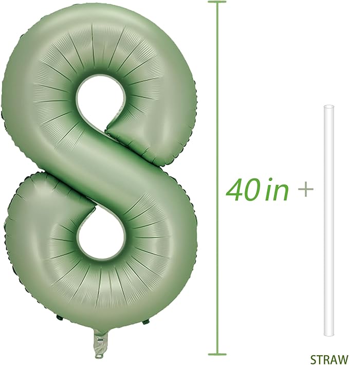 Number 8 Balloon, Large number balloons 40 inch, 8th Birthday Party Decorations 8 Year Old Birthday Sign Decor,Sage Green