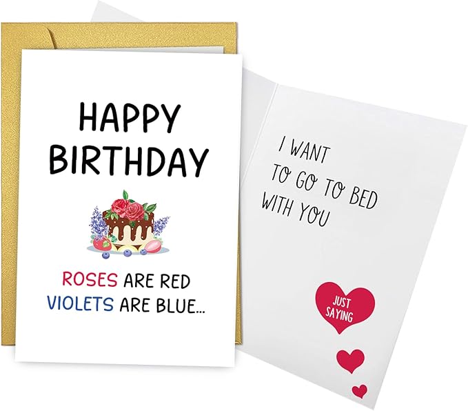 Qiliji Dirty Birthday Card for Husband Wife, Funny Poem Birthday Card for Men Women, Naughty Birthdays Cards for Girlfriend Boyfriend, Roses Are Red Violets Are Blue