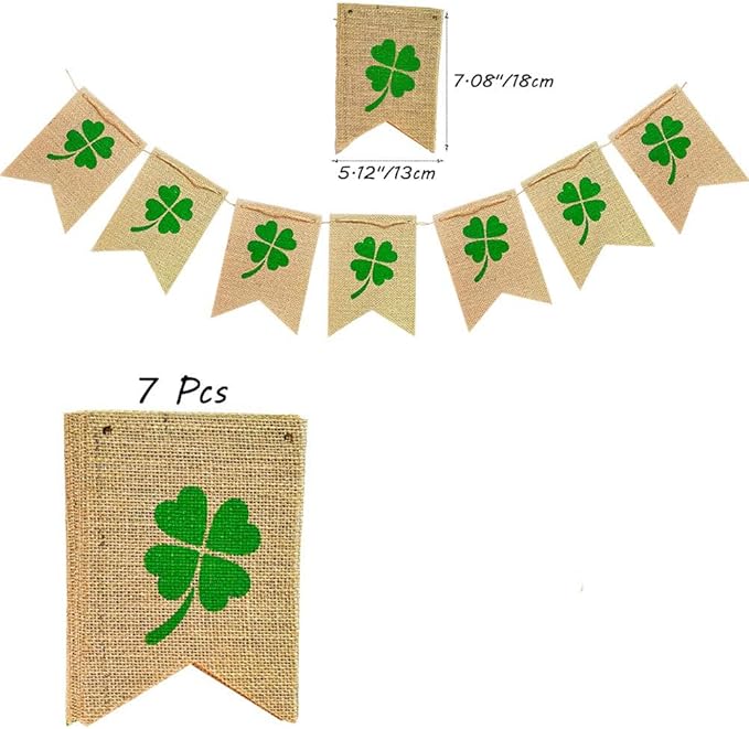 Shamrock Burlap Garland Banners for St.Patrick's Day Decorations Rustic Burlap Shamrock Clover Banner Garland for Irish Day, Office, Party Supplies Decor