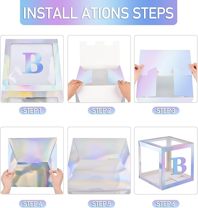 Baby Boxes with 4 PCS Letters for Baby Shower White Clear Balloon Box Blocks Gender Reveal Decorations and Birthday Party (Silver)