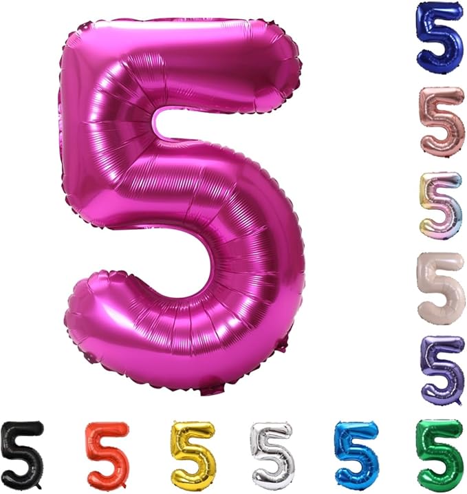 YPSelected 32 Inch Large Foil Helium Number Balloon Birthday Wedding Party 0-9 (Rose Red, 5)