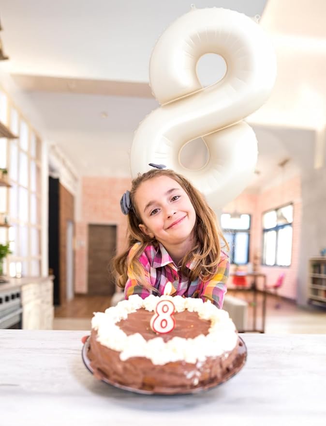 Cream Number 8 Balloons – 40 Inch Giant Foil Number Balloon, Light Cream Number Balloon for Birthday Anniversary Baby Shower Party Decorations