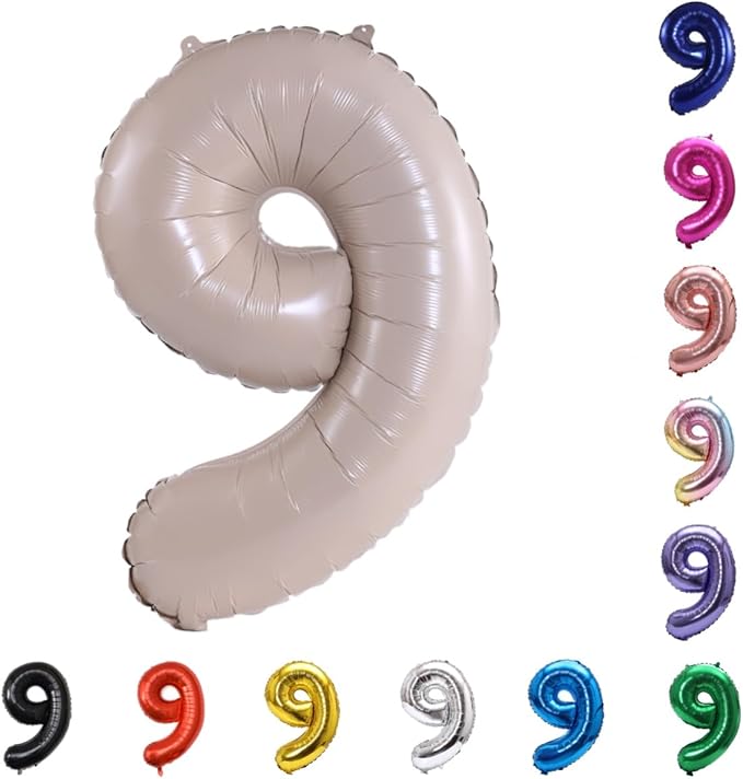 YPSelected 32 Inch Large Foil Helium Number Balloon Birthday Wedding Party 0-9 (Cream, 9)