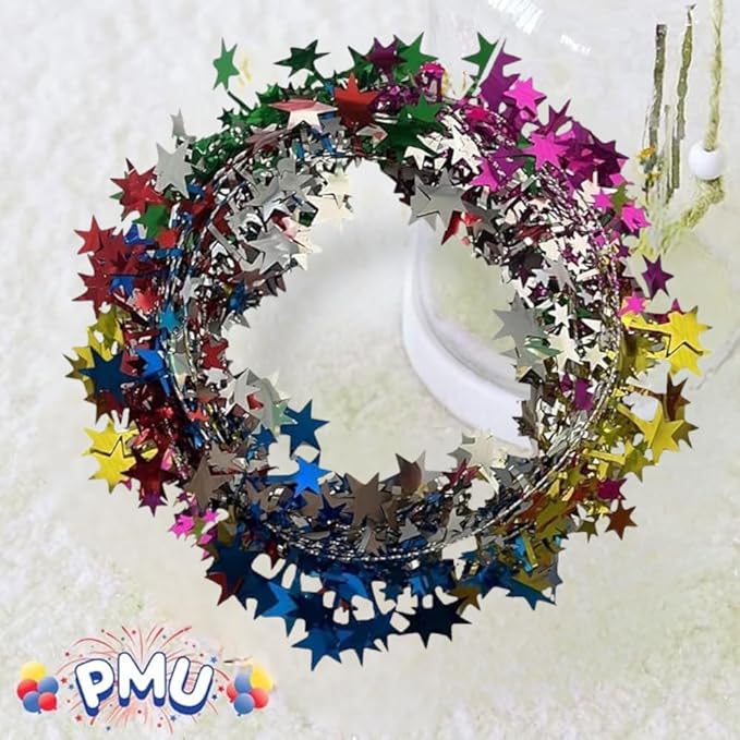 PMU 150 Ft Star Wire Shiny Garland Multi Color - Halloween, Christmas Party, Wedding, Birthday, Festive Home Decoration Ornament Multi Color (6pc-25Ft Each)