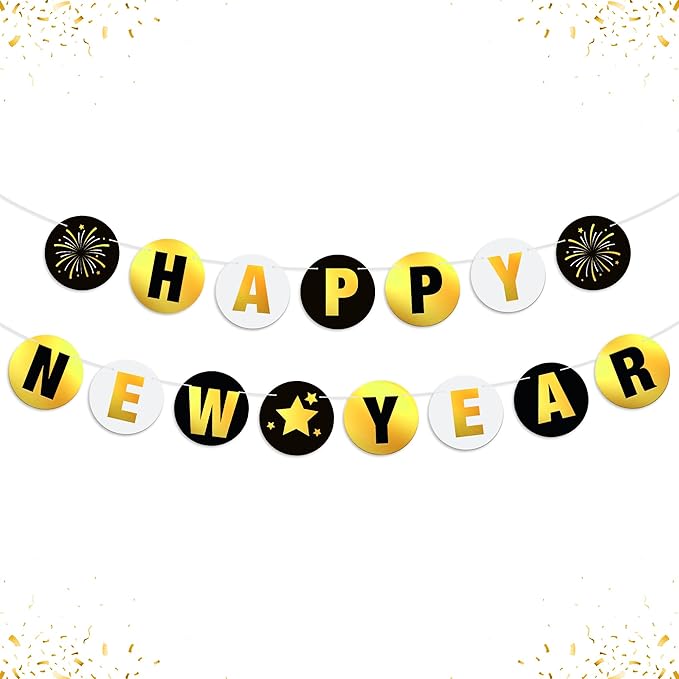 KatchOn, Shiny Happy New Year Banner 2026 - 10 Feet, Pre - Strung | Happy New Year Backdrop, Happy New Years Decorations 2026 | New Years Eve Banner, New Years Eve Party Supplies 2026 | NYE Decorations 2026